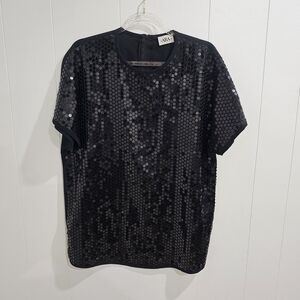 Black Festive, Party, Sequined, Short Sleeve Blouse Back Zipper